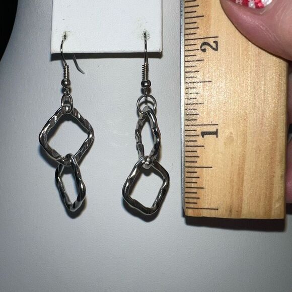 Silver Tone Geometric Dangle Earrings - Picture 1 of 6